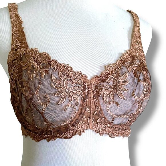 Lunaire 36D Bra Sevilla Tan Lace Animal Print Semi Demi Underwire Sheer 14013 - Picture 3 of 9